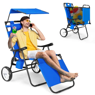 MOPHOTO cada Silla para Adultos, 2 en 1 Silla de Playa Tumbona con Ruedas y Sombra Foto 1 de 4