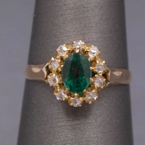 Antique Victorian Emerald and Rose Cut Diamond Ring in 10k Yellow Gold - Picture 1 of 11