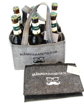 Herrenhandtasche Bier mit 6 Fächern bestickter Text 23 x 15 x 13 cm Dunkelgrau - Bild 1 von 3