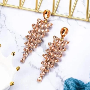 Women's Wedding Bridal Dangle Earrings Crystal Multi-Layer Teardrop Cluster Blin - Picture 1 of 5