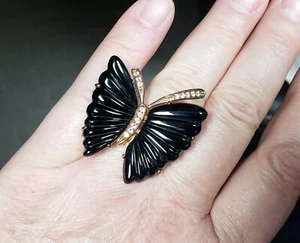 Black Butterfly Ring Carlo Viani Silver 925 Le Vian  GRAND SAMPLE s-9.5 - Picture 1 of 10