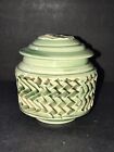 Art Pottery Container Art Deco Sage Light Green Textured Artist Signed