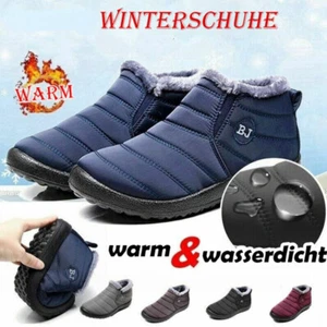 Mens Women Winter Ankle Boots Snow Warm Non-slip Flat Shoes Fur Lined - Picture 1 of 16
