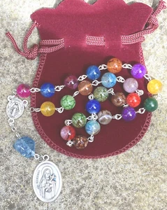 St Therese Chaplet with Relic Handmade in Large Agate and Ice Quartz Gemstones - Picture 1 of 8