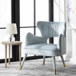 SAFAVIEH Blair Wingback Accent Chair | Slate Blue/ Gold | - Picture 1 of 10