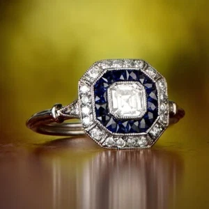 Vintage Art Deco 2.80CT Asscher Cut Diamond Lab-Created Ring 14K White Gold Over - Picture 1 of 5