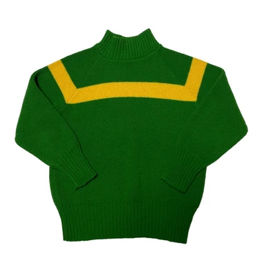 Vintage 60s MOD Sweater Womens Medium Green Orlon Pullover Striped - Image 1 of 3