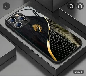Funda de teléfono con material TPU para iPhone 16 Pro con patrón de dragón, capa de vidrio templado - Imagen 1 de 3