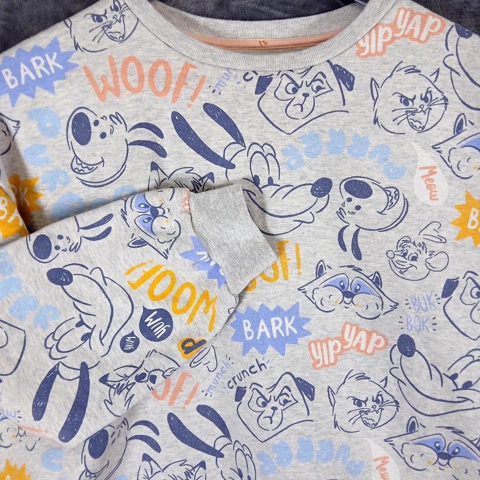 Disney Sweatshirt Womens XL Gray Allover Dog Cat Print Bark Woof Yip Yap - Image 1 of 4