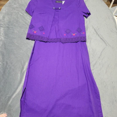 Maxi Vestido Sag Harbor Mujer 12 Pequeño Conjunto de Lino Púrpura Botón Frontal Camisa Floral Foto 1 de 4