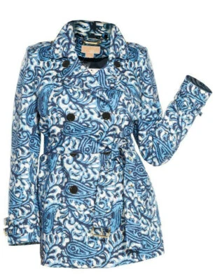 Michael Kors Blue Double Breasted Trench Coat Paisley Womens Plus size 3X NEW - Image 1 of 4