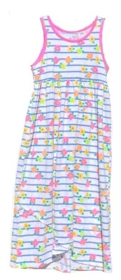 Vestido de praia Jumping Beans maxi tulipa listras florais sol tamanho 7 - Imagem 1 de 4