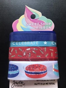 NEW 1 PC 4 Spools MACARON COOKIE COLLECTION Sweet Shop Ribbon by Gwen Studio's - Picture 1 of 2