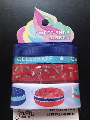 NEW 1 PC 4 Spools MACARON COOKIE COLLECTION Sweet Shop Ribbon by Gwen Studio's  - Image 1 of 2