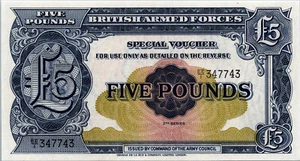 Great Britain, United Kingdom 5 Pounds 1948, RADAR 347743, UNC,Armed Force P-M23 - Picture 1 of 4