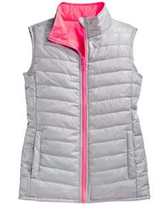 $40 Layer 8 Girl's Packable Reversible Puffer Vest,Silver/Punch, Size 4 - Picture 1 of 1