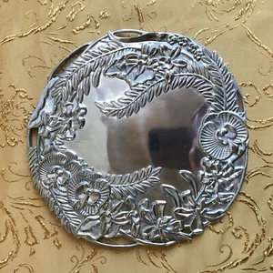 Fitz and Floyd Blumenuntersetzer silberfarben Metall Garten mit Etikett Wandbehang - Bild 1 von 10