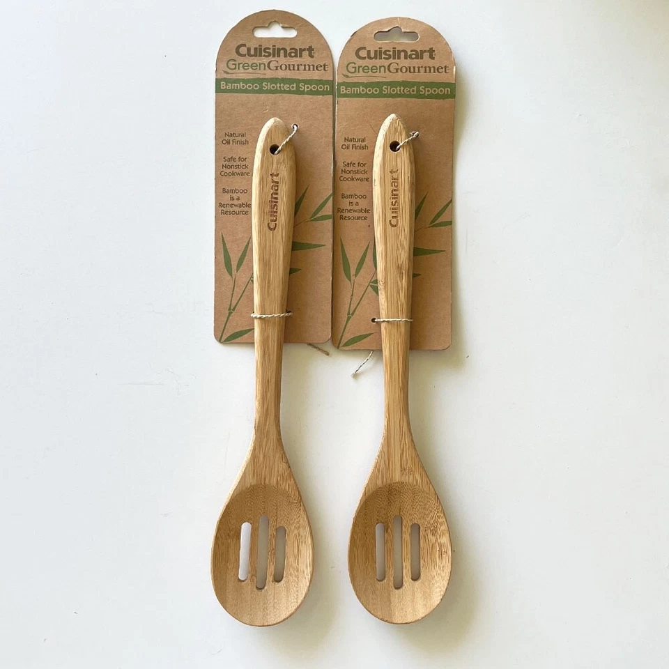 Cuisinart Verde Gourmet Bambú Ranurado Cuchara para Utensilios de Cocina Antiadherentes Juego de 2 NUEVO Foto 1 de 1
