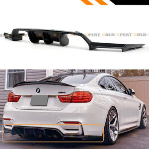 FOR 2015-19 BMW F80 M3 F82 F83 M4 GLOSS BLACK  3PC V STYLE REAR BUMPER DIFFUSER 