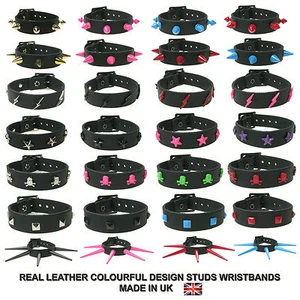 New Real Leather 1 Row Colourful Quality Design Studs Handmade Wristband In UK - Picture 1 of 41