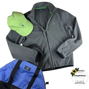Polo Ralph Lauren Men’s Performance Full Zip Fleece Jacket S Grey Neon green - Picture 1 of 10