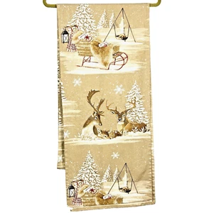 Cranberry Winter Scene Reindeer Deer Christmas Cotton Table Runner 114”x 14” USA - Picture 1 of 6