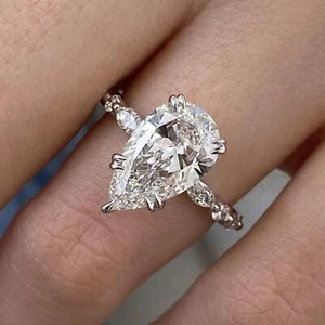 Pear Lab-Created Diamond Solitaire Proposal Ring E/VS1 14K White Gold 3.50ct - Picture 1 of 11