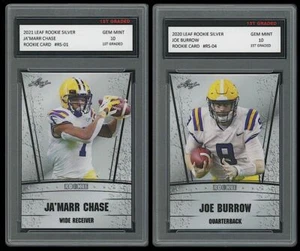 JAMARR CHASE 2021/2020 JOE BURROW LEAF SILVER 1ST GRADED 10 ROOKIE CARD BENGALS - Picture 1 of 1