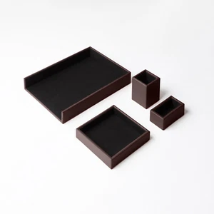 Schreibtisch Set Echtes Leder Dunkel Braun - Büro Zubehör Schreibtisch Organizer - Bild 1 von 7