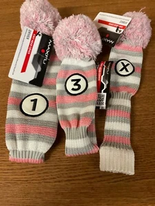 Brand New MAXFLI Pom Driver Wood Hybrid Headcovers White Pink LadiesGolf Covers - Picture 1 of 3