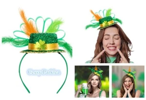 SN-D7-3 St Patricks Day Sequins Hat Headband Shamrock Irish Hair Hoop w/Feather - Picture 1 of 13