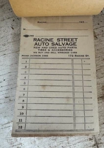 Antique Vintage 1930s Racine Street Auto Salvage Invoice Receipt Book Racine WI - Picture 1 of 2