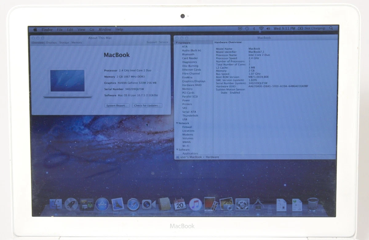 （ジャンク品扱い）MacBook A1342 ホワイト 13インチ Apple MacBook A1342 Core 2 Duo 2.4 13