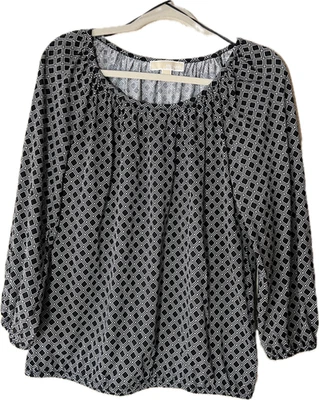 Blusa Michael Kors Pequeña Negra/Blanca Geométrica Estilo Campesino/Túnica Usada en Excelente Condición #2065 Foto 1 de 4