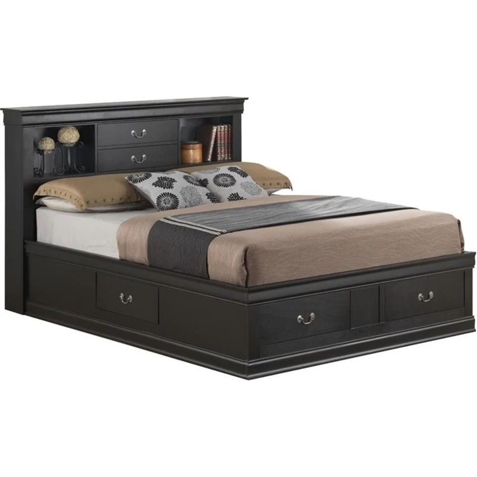 Cama de almacenamiento Glory Furniture Louis Phillipe King en negro Foto 1 de 1