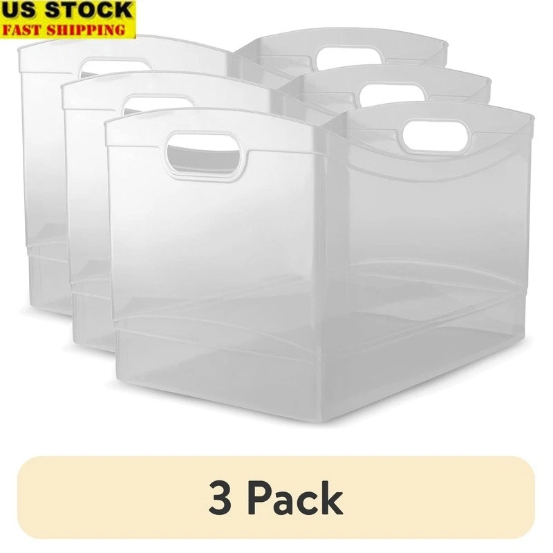 Lixeira organizadora de armazenamento transparente pacote com 3 caixas utilitárias de plástico com design superior aberto nova - Imagem 1 de 4