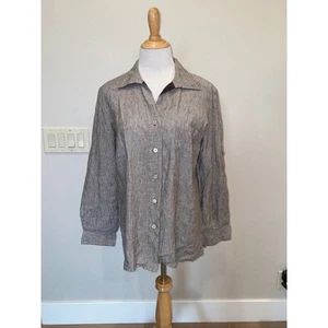 Marina Rinaldi Blouse Linen L/S Micro Stripe Brown/Cream Size 19 (M/L) - Picture 1 of 5