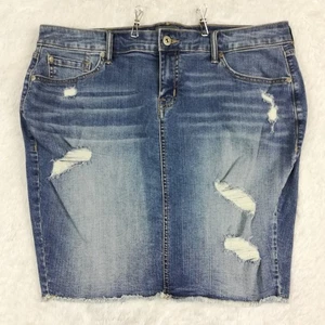 Torrid Womens Denim Skirt Pencil Distressed Blue Medium Wash Above Knee Plus 18 - Picture 1 of 6