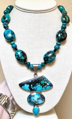 FABULOUS, Large Charles Albert Sterling Silver Turquoise & Spinel Necklace - Image 1 of 4