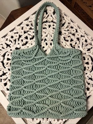Bolso de Hombro C&C California Macramé Algodón Cartera Verde Menta Boho 14x14 Crochet Foto 1 de 4