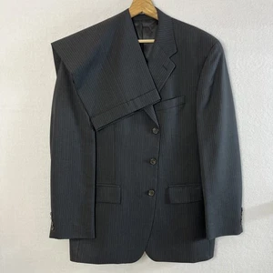 Chaps Ralph Lauren Wool Cashmere Blend Black Blue Pinstripes Suit 42R 36x31 - Picture 1 of 24