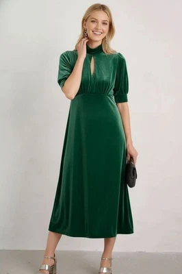 SESASLT Womens Seasalt Four Lanes Dress Green Velvet Midi Empire Christmas Festive Party