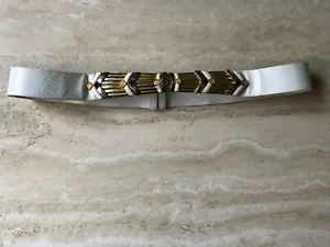 JUDITH LIEBER WHITE LIZARD LEATHER BELT W/ EMBELLISHED GOLD BUCKLE - VINTAGE - Picture 1 of 12