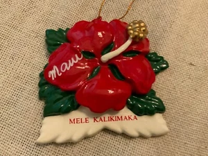 Vintage Hawaiian Maui Hibiscus Flower red green Christmas Ornament Poi - Picture 1 of 6