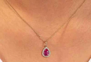 Stunning 925 Sterling Silver Pear Shape Lab-Created Ruby Pendant, Womens Wear - Picture 1 of 12