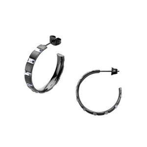 Inox Jewelry Stainless Steel Crystal And Black Ip Hoop Earring - Picture 1 of 3