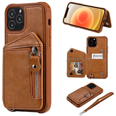 Funda protectora de cuero con billetera para tarjeta con cremallera para iPhone 11 Pro Max 12 Pro 12 Foto 1 de 4