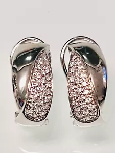 925 SS~ POLISHED PAVE CZ~7/8”J HOOP~HUGGIE POST OMEGA BACK EARRINGSz~5 GR~NWOT - Picture 1 of 12