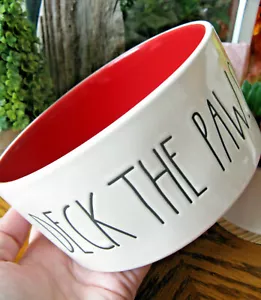 New Christmas Rae Dunn Large Letter Font Ceramic DECK THE PAWS Dog Bowl - 6" - Picture 1 of 10