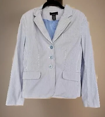 Blazer Vintage Attention Manga Larga Azul Claro/Blanco Rayas Cuello Forrado 10 Foto 1 de 4
